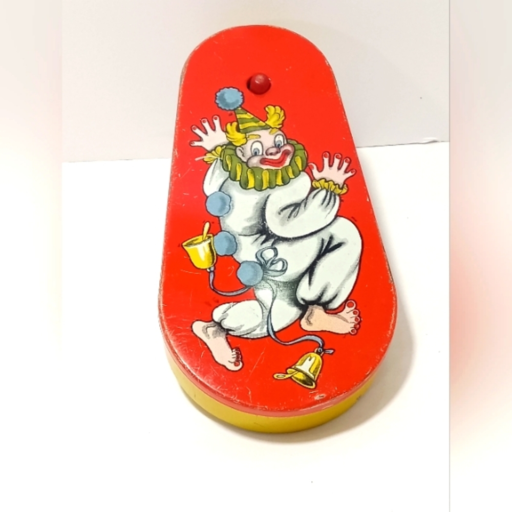 Noisemaker Toy Metal Spinner Crank Vintage Clown Nostalgic